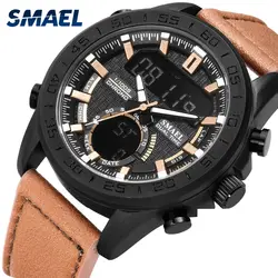 SMAEL 2019 Новое поступление мужские уличные спортивные кварцевые часы светящиеся коричневые PU кожаный ремешок часы деловые наручные часы для