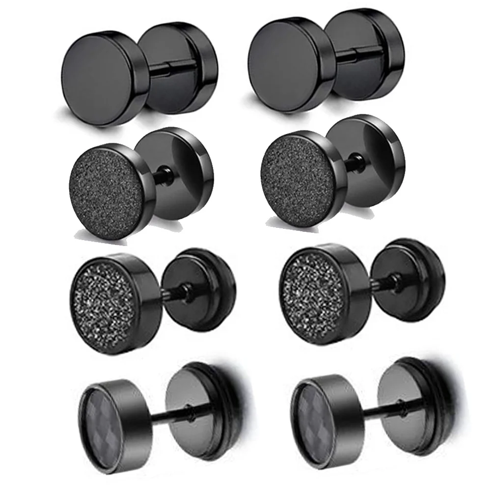 4 пары оптовая продажа модные черные серьги из нержавеющей стали для женщин и