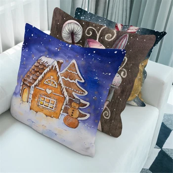 

Merry Christmas Scenic Short Plush Single Side Cushion Cover Decorative Pillows Sofa Home Decoration Winter