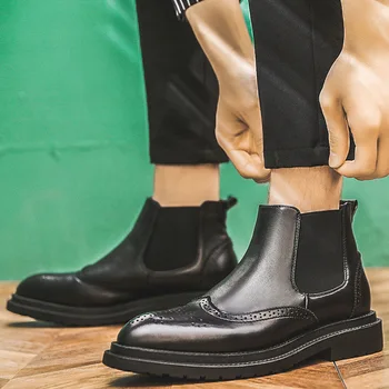 

italian brand mens casual business office formal dress brogue boots cow leather bullock shoes ankle boot chelsea botas erkek bot