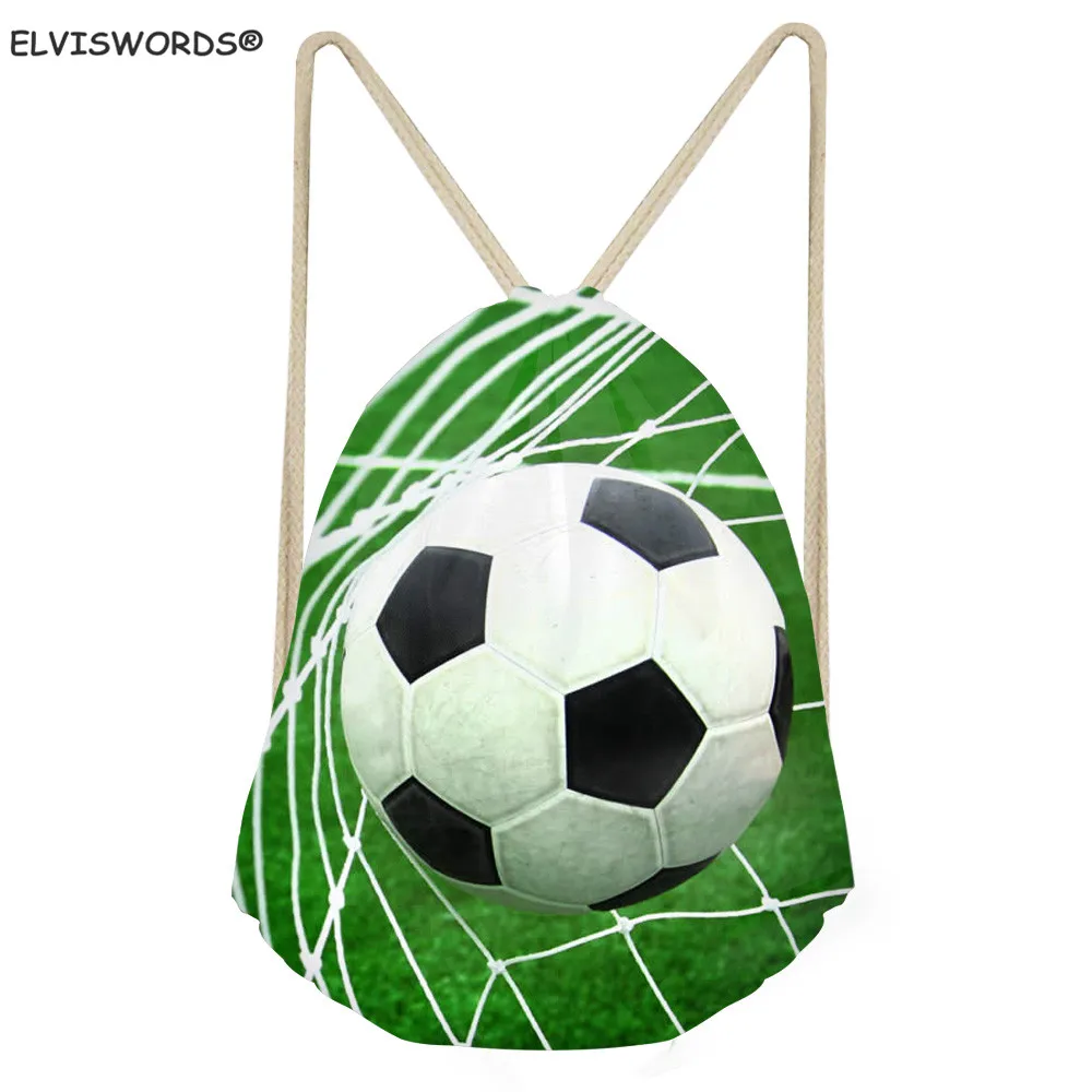

ELVISWORDS Soccer Design School Drawstring Book Bag Football Printed Gym Bags Ball Storage Sack Customize Your Logo Gift for Boy