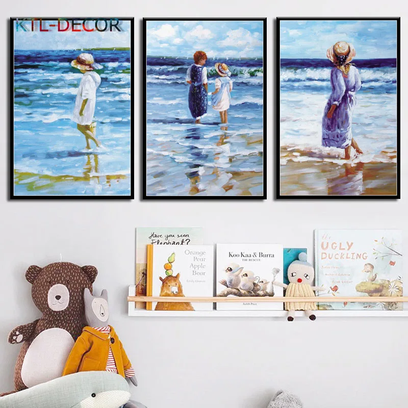 S109 Oil Painting Blue Ocean Beach Nordic Style Nature Landscape Art Poster Print Modern Picture Home Decoration | Дом и сад