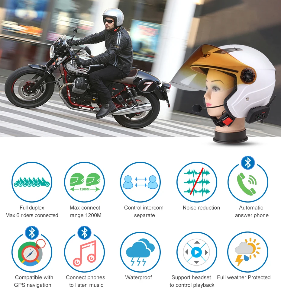 Fodsports 2 шт. V6 Pro Интерком мотоцикл Bluetooth шлем гарнитура Интерком 6 Rider 1200 м Водонепроницаемый BT интерфон Fodsports 2 шт. V6 Pro Интерком мотоцикл Bluetooth шлем гарнитура Интерком 6 Rider 1200 м Водонепроницаемый BT интерфон