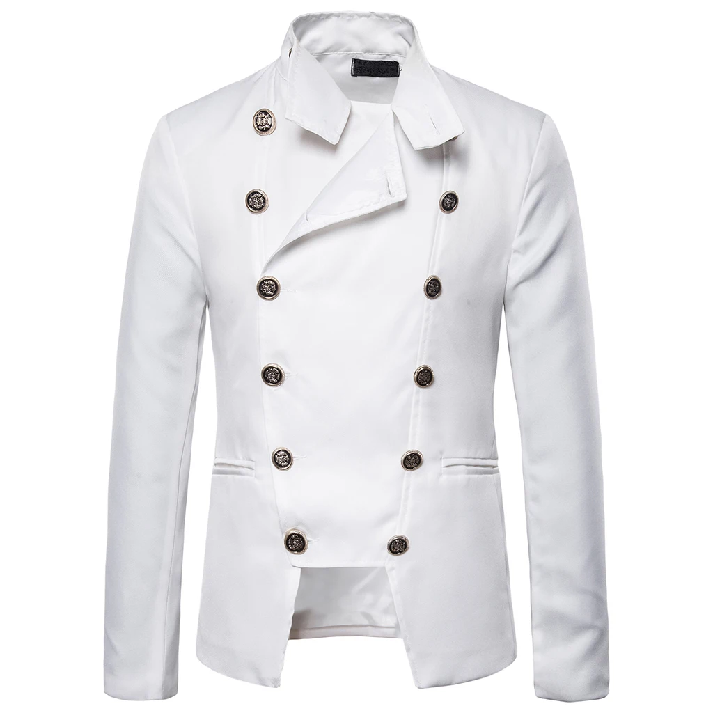 Puimentiua Men's Slim Suit Men's Double Breasted Design Slim Mid-length Suit Solid Color Long Sleeve Blazer NEW Puimentiua Men's Slim Suit Men's Double Breasted Design Slim Mid-length Suit Solid Color Long Sleeve Blazer NEW