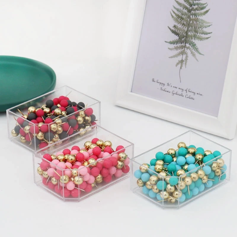 

ALLTU 120pcs New round creative thumbtack plastic color I-pin cork board thumbtack pin box work fixed nail