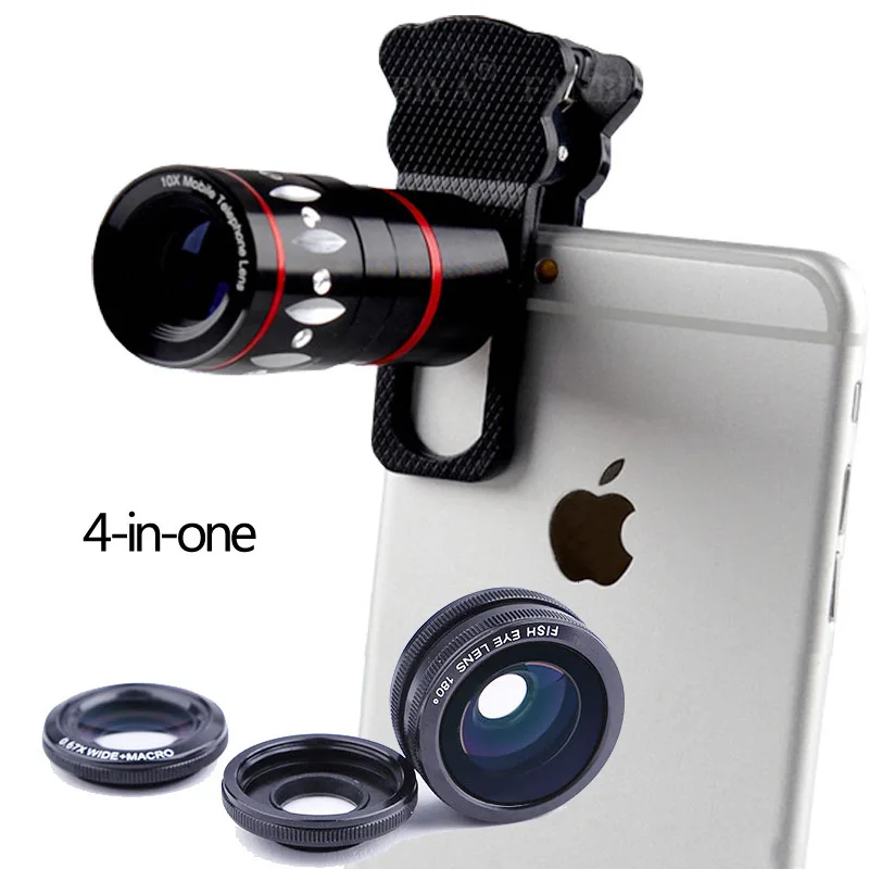 

New Style Four-in-One Fish-Eye Wide-angle Macro 10 Times Long Telephoto Binoculars High-definition Universal Handphone Auxiliary