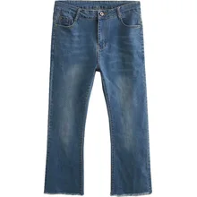 Повседневные джинсы размера плюс, осень, женские модные свободные Стрейчевые джинсовые штаны длиной до щиколотки, S86-1919