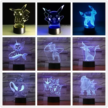 

Pokemon Pikachu 3d Illusion Night Light Color Changing Lamp Pokemon Go Action Figure Visual Illusion Led Holiday Gifts