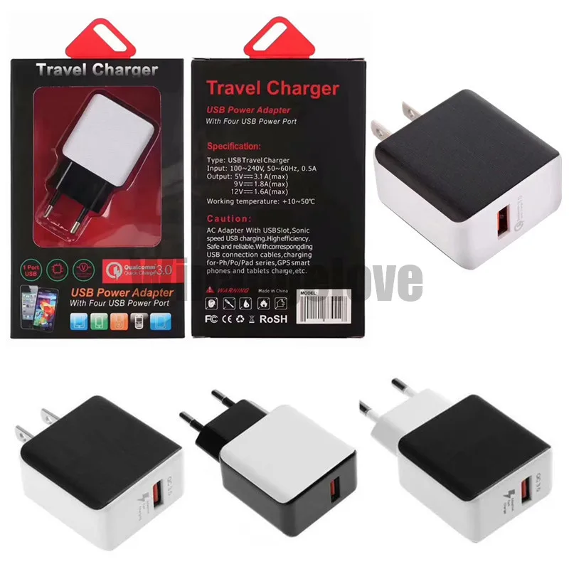 100 шт qc3.0 быстрый USB Зарядное устройство ЕС США штекер 5V 3A USB зарядное мобильного телефона Зарядное устройство адаптер с розничной коробкой