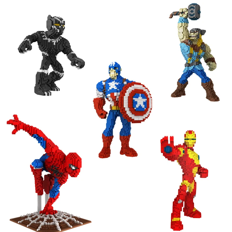 

Super Heroes Building Block Diamond Black Panther Action Figures Spiderman Thor Mini block Toys For Kids 30cm High Bricks