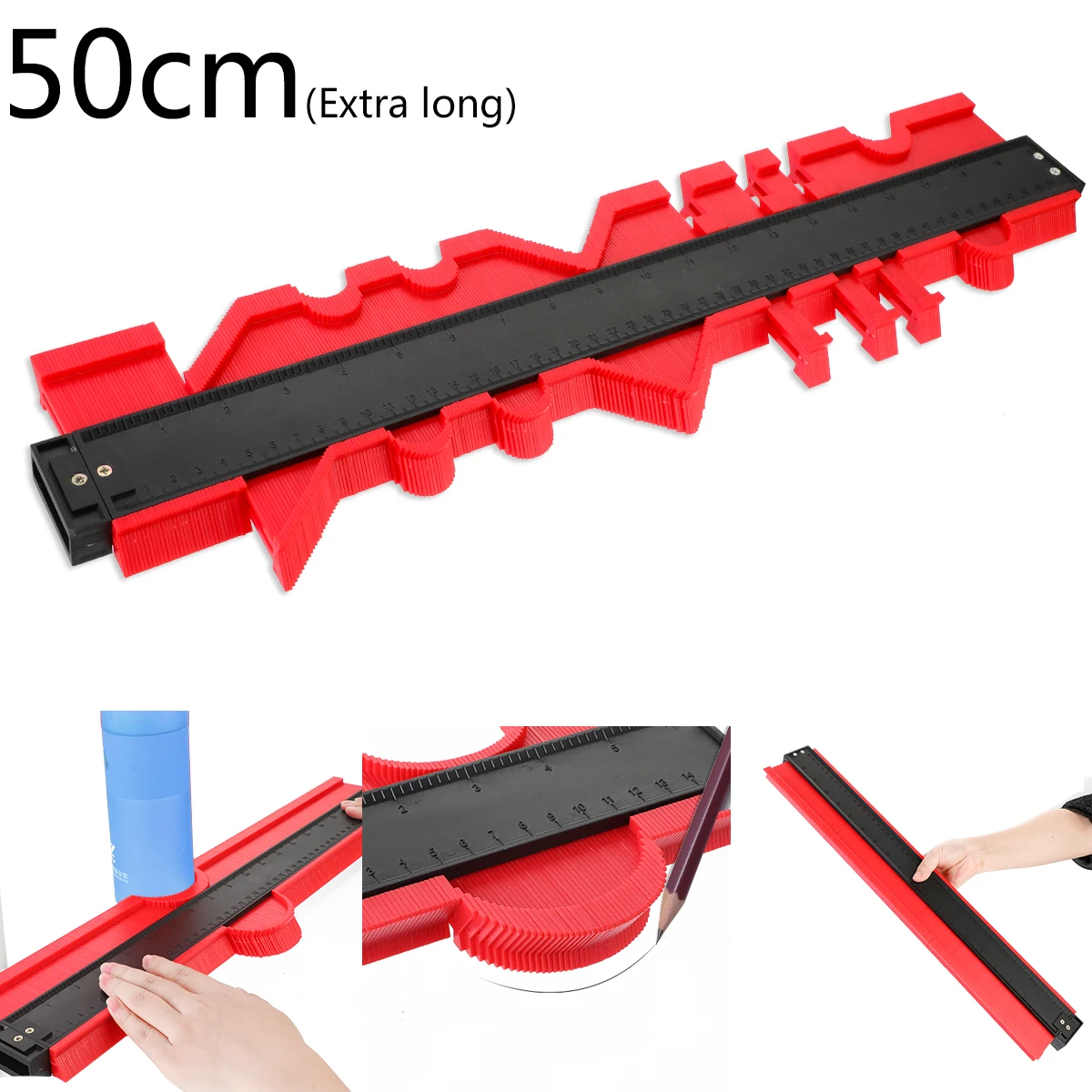 Многофункциональный контурный профиль калибровочный край формирующая измерительная линейка пластиковый контурный дубликатор для плиточного ламината деревообрабатывающий инструмент - Цвет: long 50cm red