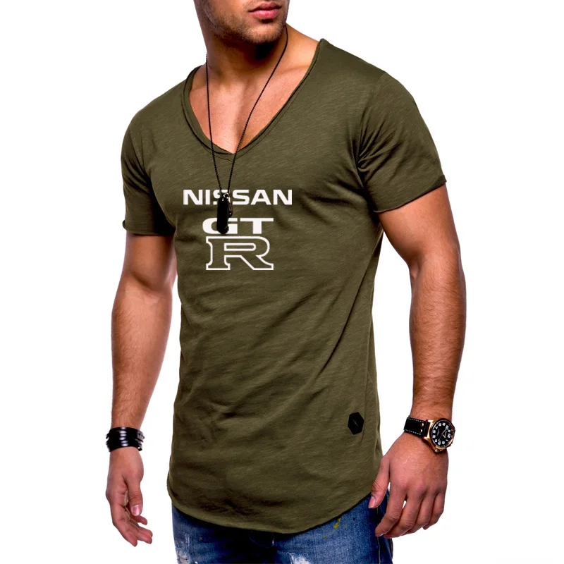 Mens Short Sleeve GTR race motorcycle T-shirt Summer casual male T shirts Cotton V Neck Fashion Harajuku Men Clothes w | Автомобили и