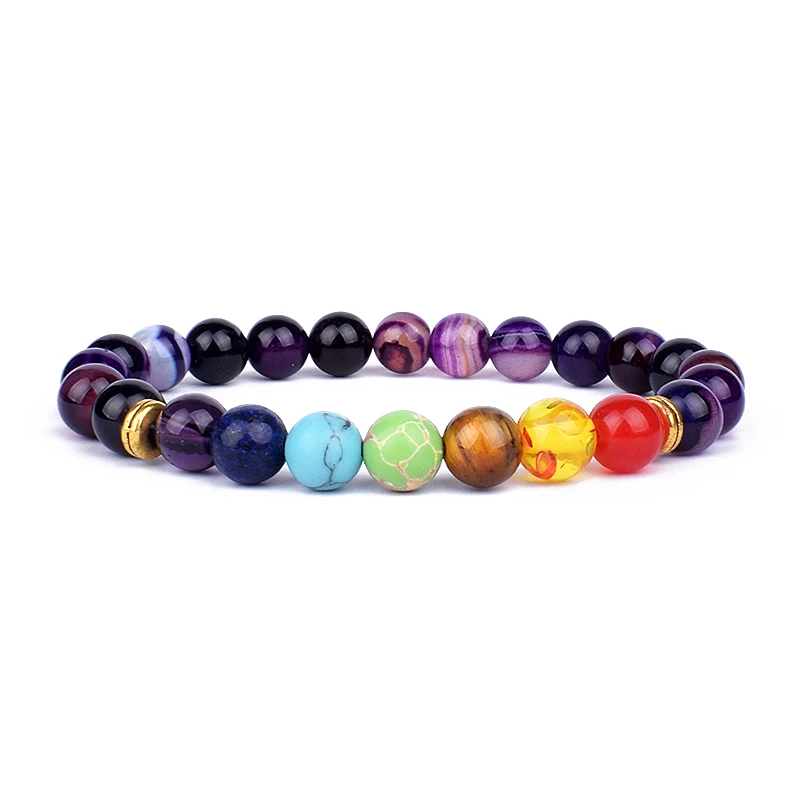 Natural Stone 7 Chakra Bracelets & Bangles Tiger Eye Bead Yoga Balance Bracelet Men New Buddha Prayer Jewelry pulseira masculina