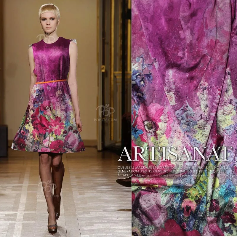 

Free shipping European hot purple positioning heavy elastic satin silk digital printing discount of mulberry silk fabrics