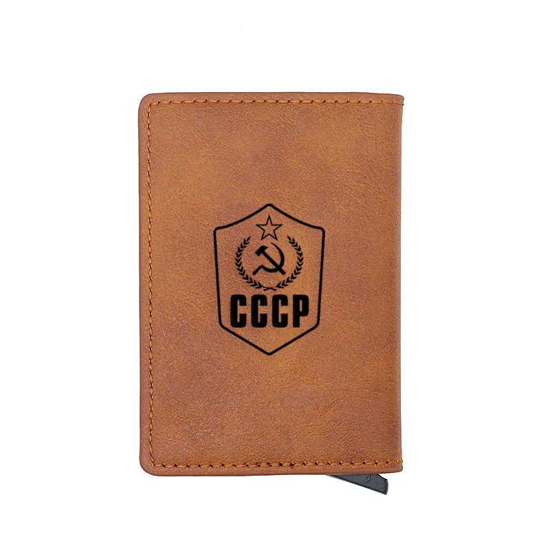 

Classic Vintage CCCP Sickle hammer Credit Card Holder Wallet Men Women PU Leather RFID Aluminium Slim Short Purse