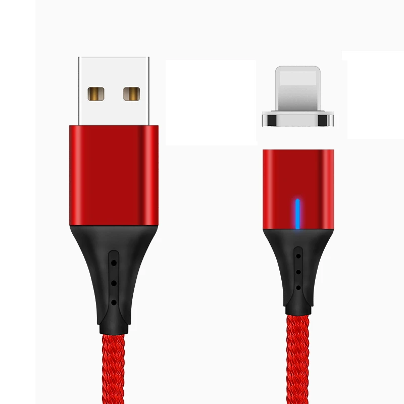 Магнитный зарядный кабель iONCT 3A для iPhone 6 7 8 X XR XS iPad mini провод шнур Быстрая зарядка мобильный телефон Магнитный кабель USB для передачи данных - Color: Red