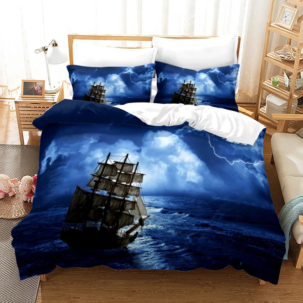 Pirate Ship Boat Rudder 3PCS Bedding Sets High Quality Child Duvet Cover Comforter Soft Twin Single Full Queen King Size 