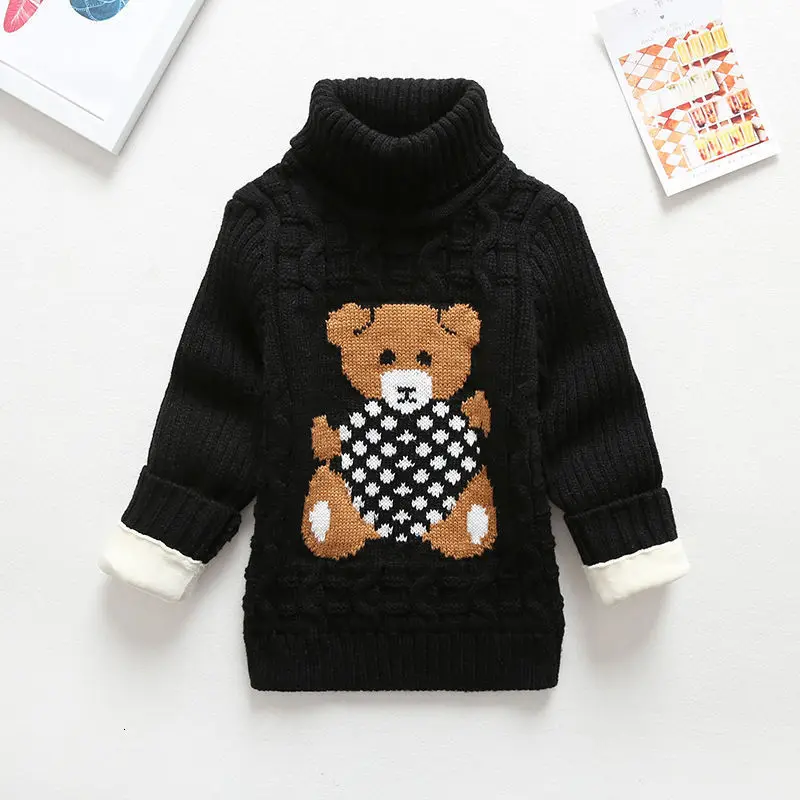 Теплый свитер для девочек; сезон осень-зима; милые детские топы из плотного бархата для маленьких мальчиков; детская одежда с героями мультфильмов; шерстяная одежда для малышей; B3 - Цвет: Bear Collar - Black