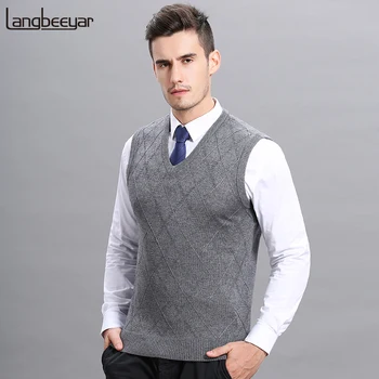 

Fashion Brand Sweaters Mens Pullover Slim Fit Jumpers Knitred Vest Sleeveless Autumn V Neck Korean Style Casual Men Clothes