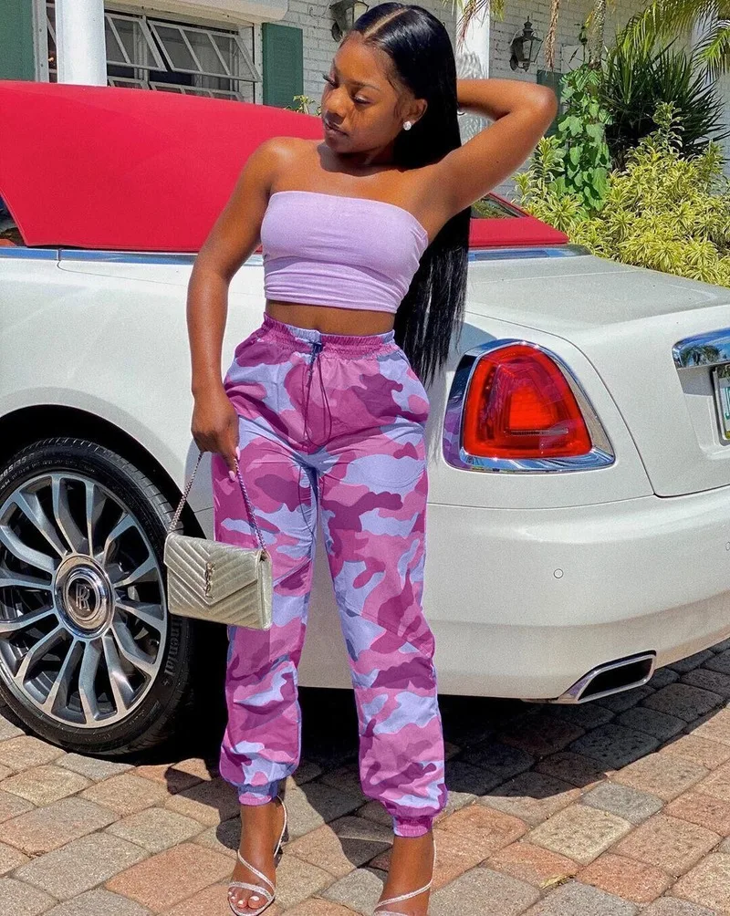

Camo Women Jogger Pants High Waist Sporty Trousers Fitness Casual Loose Pants Purple 2020 Summer New Streetwear Cargo Sweatpants