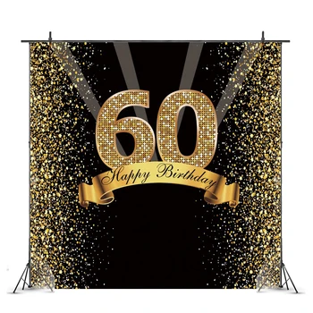

Golden 60th Photography Backdrop Happy Birthday Party Sixty Dots Photo Background Decoration Studio Prop Banner