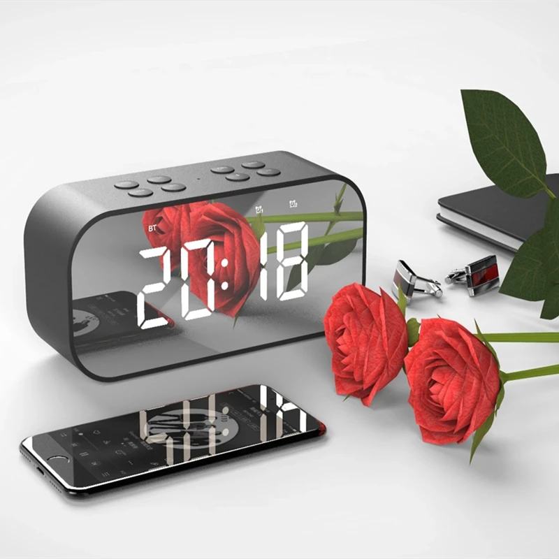 

BT501 Portable Wireless Bluetooth Speaker Column Subwoofer Music Sound Box LED Time Snooze Mirror Alarm Clock for Laptop Phone