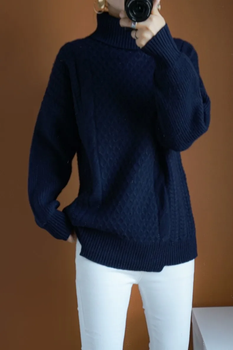 Smpevrg, зимний толстый 100% шерстяной вязаный свитер, женский свитер и пуловер, водолазка с длинным рукавом, Женский пуловер, Топ для женщин