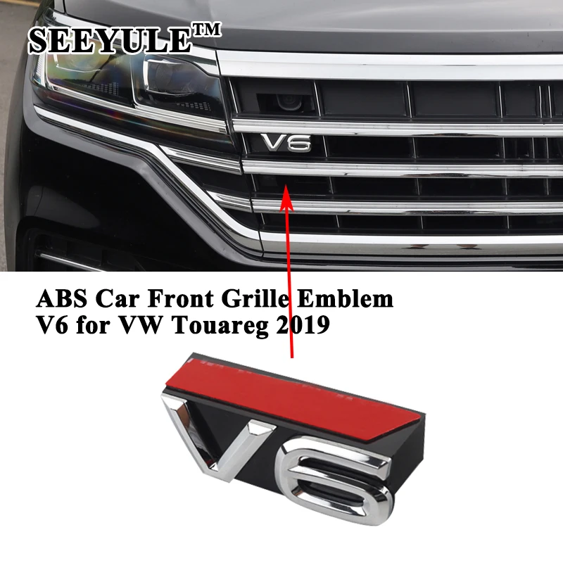 1 шт., SEEYULE, индивидуальная Автомобильная передняя решетка V6, Эмблема для решетки радиатора, украшение, АБС-пластик, серебряная наклейка, аксессуары для Фольксваген туарег