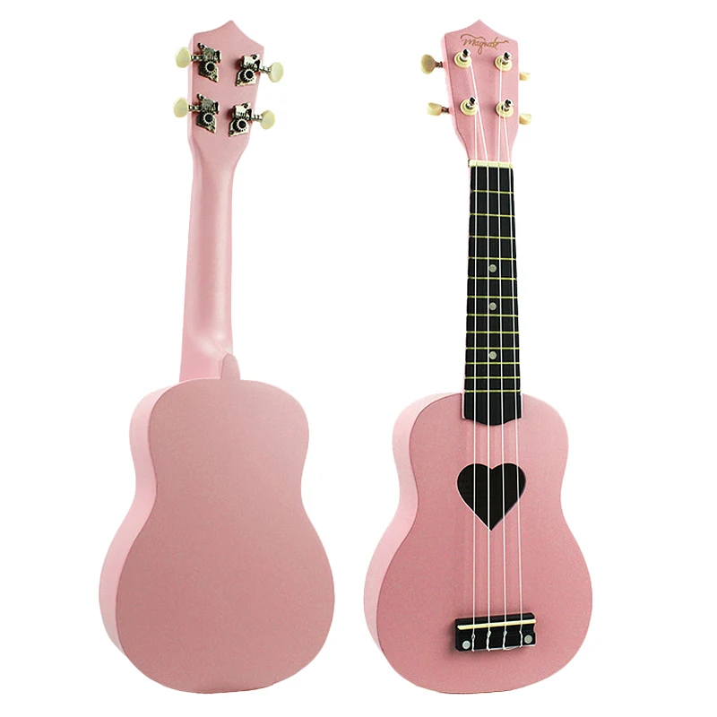 ABUO-Mcool Soprano Ukulele Pink 21 Inch 4 Strings Ukelele Cheap Hawaii Mini Guitar Heart-Shaped Tone Hole Basswood Wood