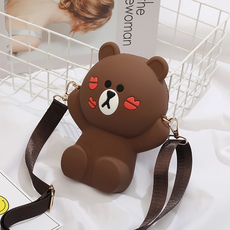 

Funny Bear Crossbody Handbag Women Silicone Shoulder Bag Mini Cartoon Printing Girl Bags Female Cute Purse Mobile Phone Bag