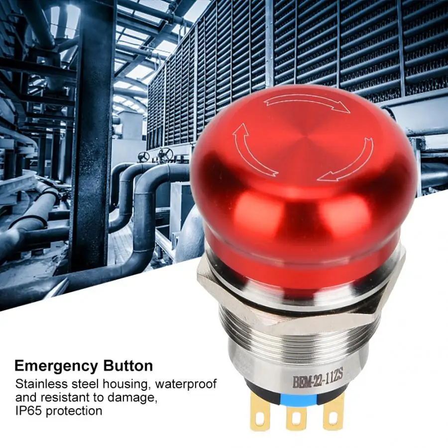 

20 Pcs 19mm Emergency Push Button switch Waterproof 1 NO 1 NC Self Lock Rotate Button switch IP65 IK08 440V 10A