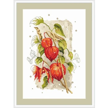 

11TH Counted Cross Stitch Kit Autumn Ground Cherry Physalis Alkekengi Chinese Lanterns Fruit Flower