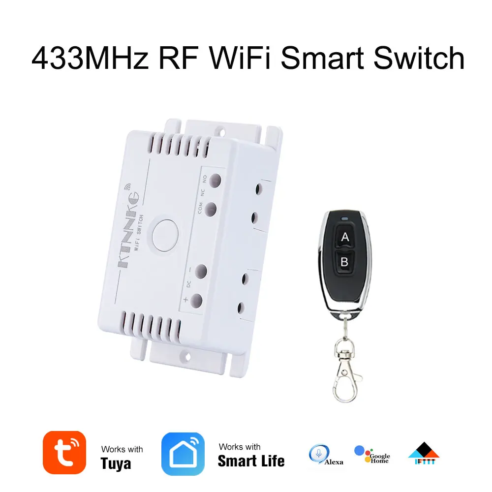 

KTNNKG Smart Life APP upgrade 433Mhz DC7-36V10A 1Gang wiring free WIFI remote switch with transmitter For Alexa Google Home