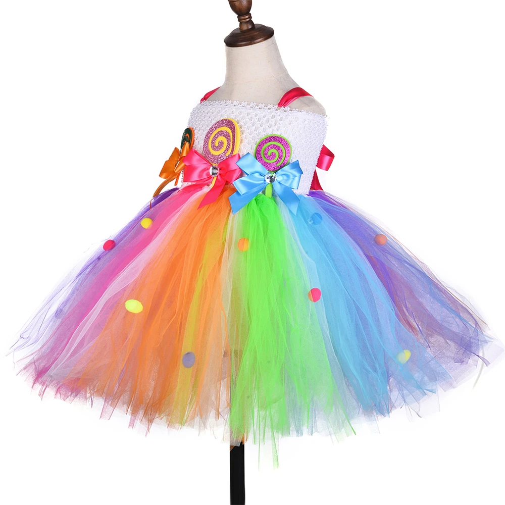 Платье ярких цветов; платье-пачка для девочек; платье принцессы с рисунком леденца; радужные платья для дня рождения; одежда на Пасху и Хэллоуин; костюм;