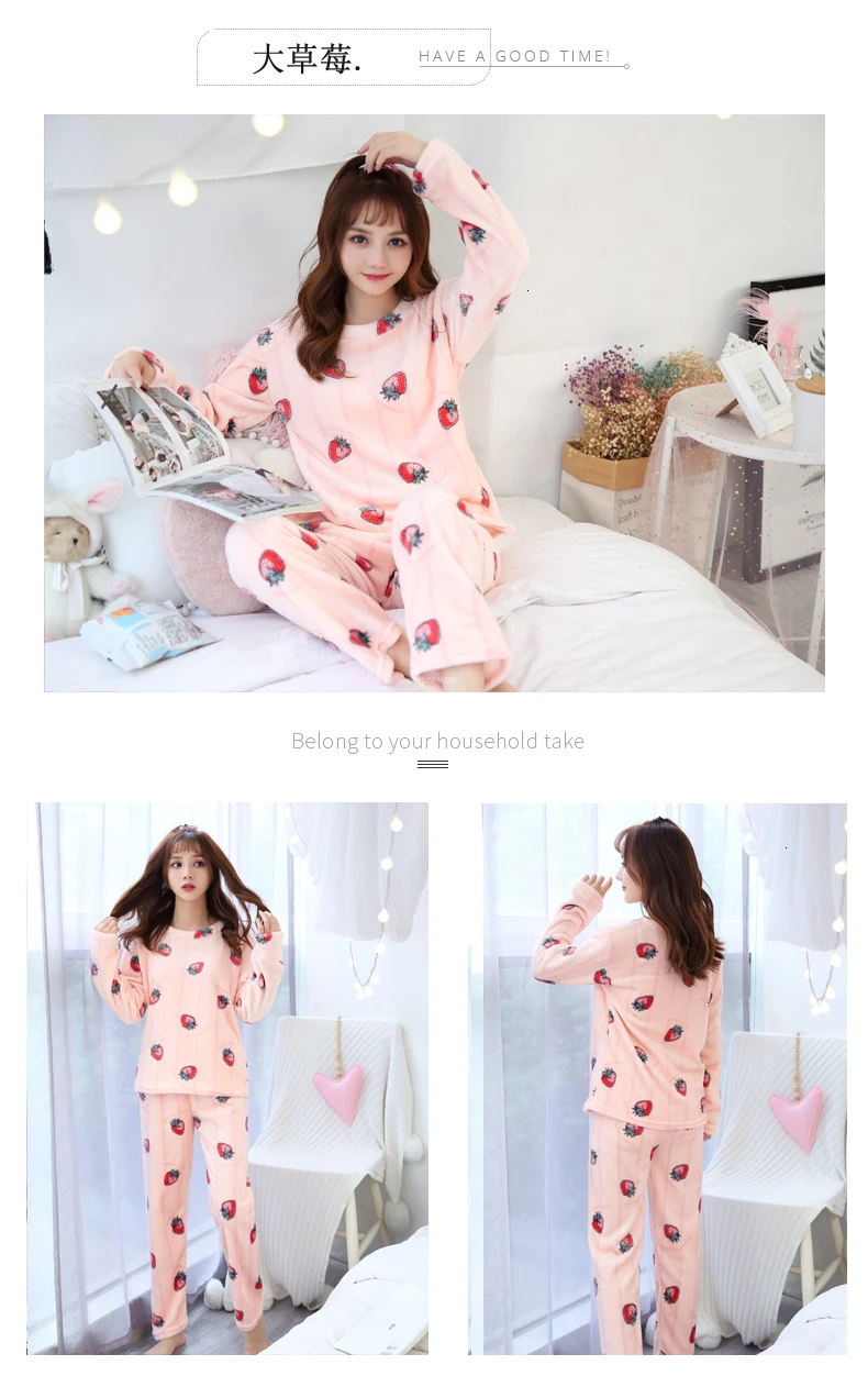 Зимние теплые пижамы для женщин с длинным рукавом, толстые коралловые бархатные пижамные комплекты, цветочные фланелевые бархатные пижамы Feminino Pijama Mujer