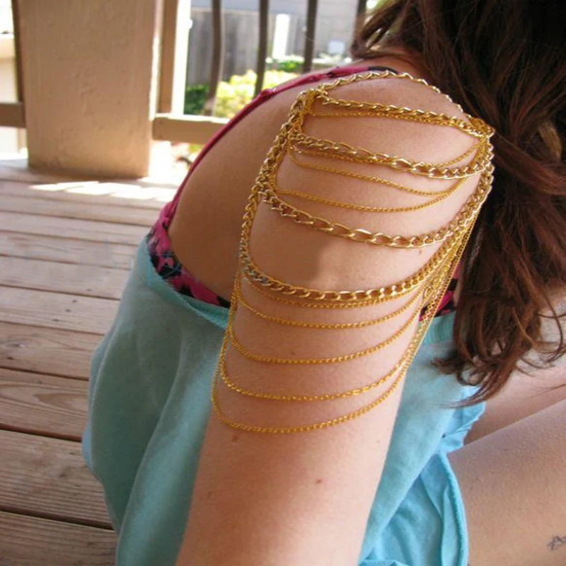 Cool Girls Multi Chain Golden Necklace Arm Shoulder Body Chain Jewelry
