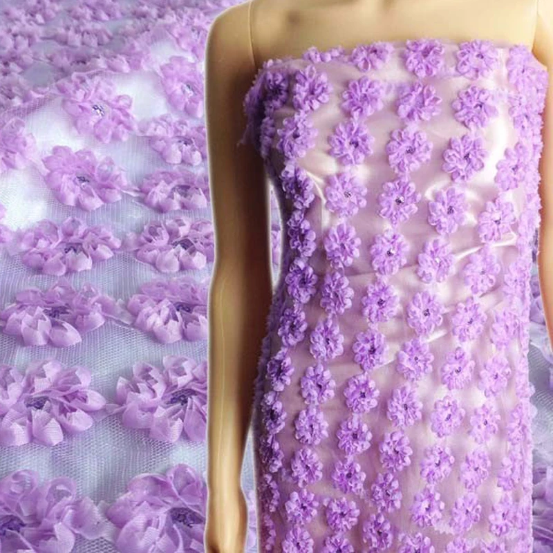 Сетчатая, кружевная ткань с шифоновыми 3D розами и вышивкой пайетками, ткань для пошива женских платьев, юбок, блузок, свадебных украшений. Отрезы декоративной вышитой ткани для лоскутного шитья