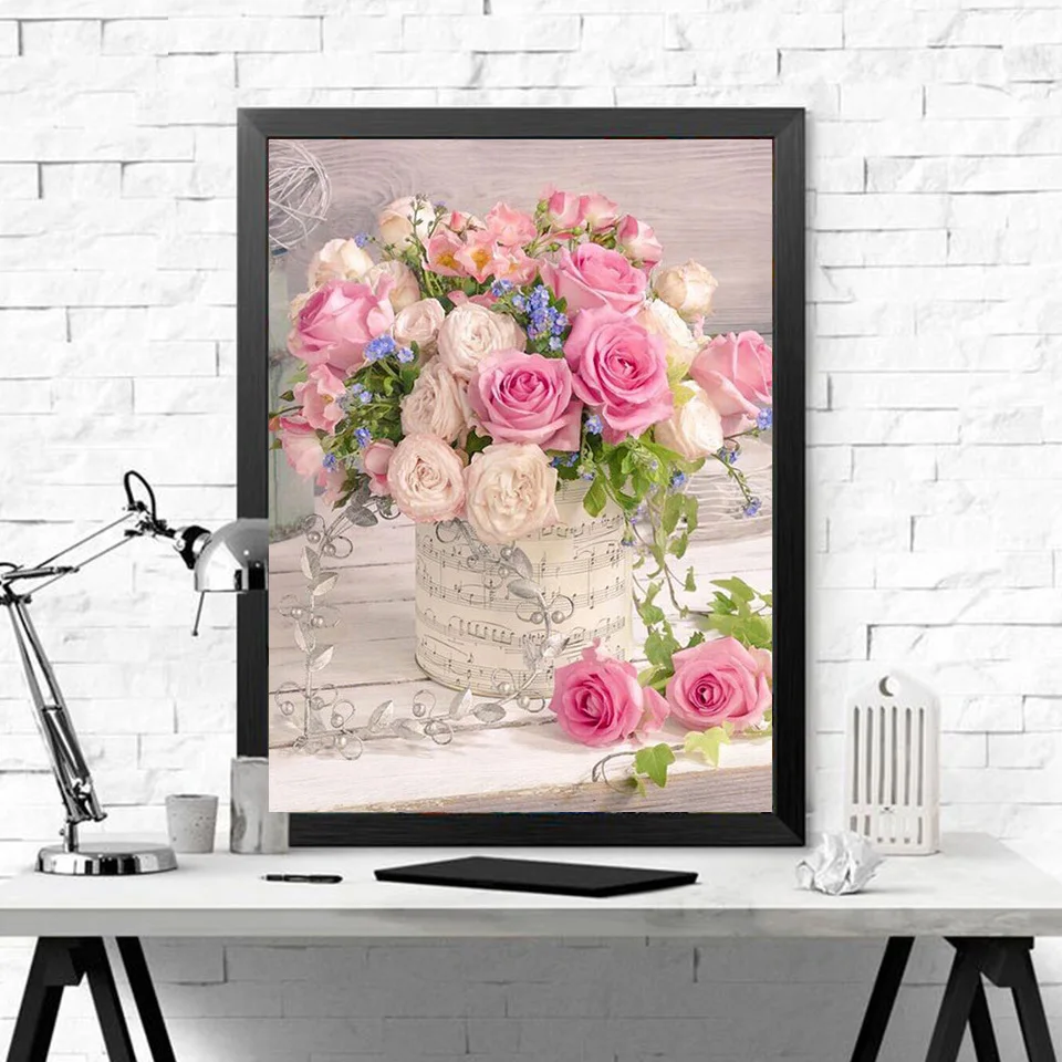 Evershine — Peinture de diamant 5d à mosaïque de rose, kit complet de broderie de perceuses carrées, en point de croix, à image de fleurs, pour bricolage, décoration de maison