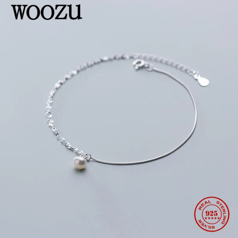 

WOOZU Real 925 Sterling Silver Minimalism Small Pearl Chain Anklet For Women Party Girl Foot Leg Summer Beach Fine Jewelry Gift