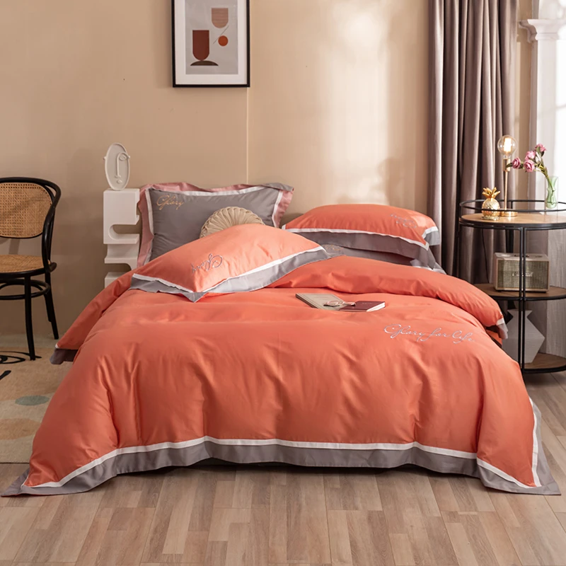 

Luxury Egyptian Cotton Embroidered Bedding Set Family set Twin Queen size Duvet Cover Bed Sheet Ruffles patchwork
