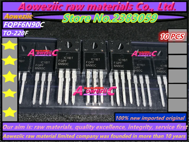 

Aoweziic 2018+ 100% new imported original FQPF6N90C 6N90 6N90C TO-220F MOS tube N channel 900V 6A
