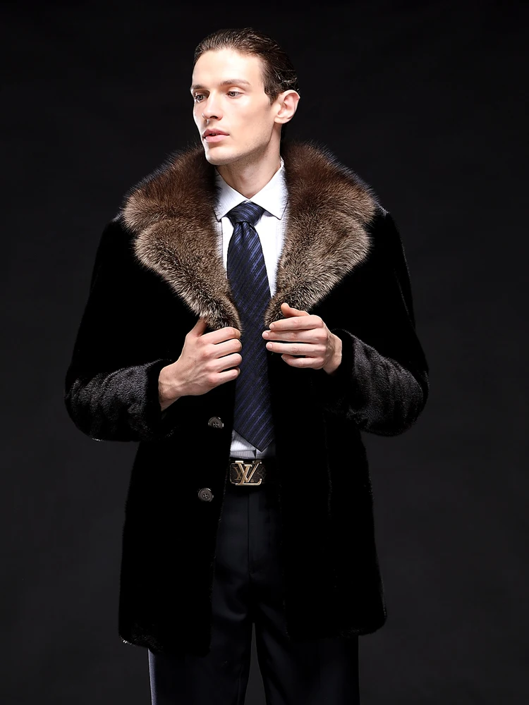 2020 New Real Mens Mink Fur Coat Fashion Long Outwear Genuine Leather