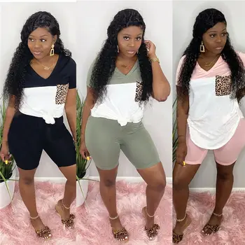 

Good Quality Sexy Solid Color Trouser Short Sleeve V-Neck 2 Piece Set Women Clothing Fashional Womens Two Piece Outfits