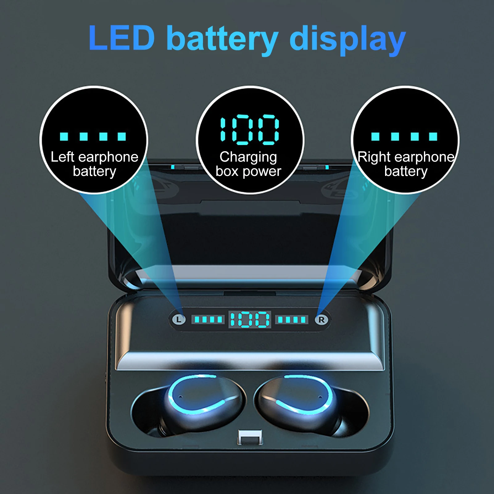 F9 5 2200mAh LED Bluetooth Wireless Headphones Earphones Earbuds TWS Touch Control Sport Headset Noise Cancel Waterproof