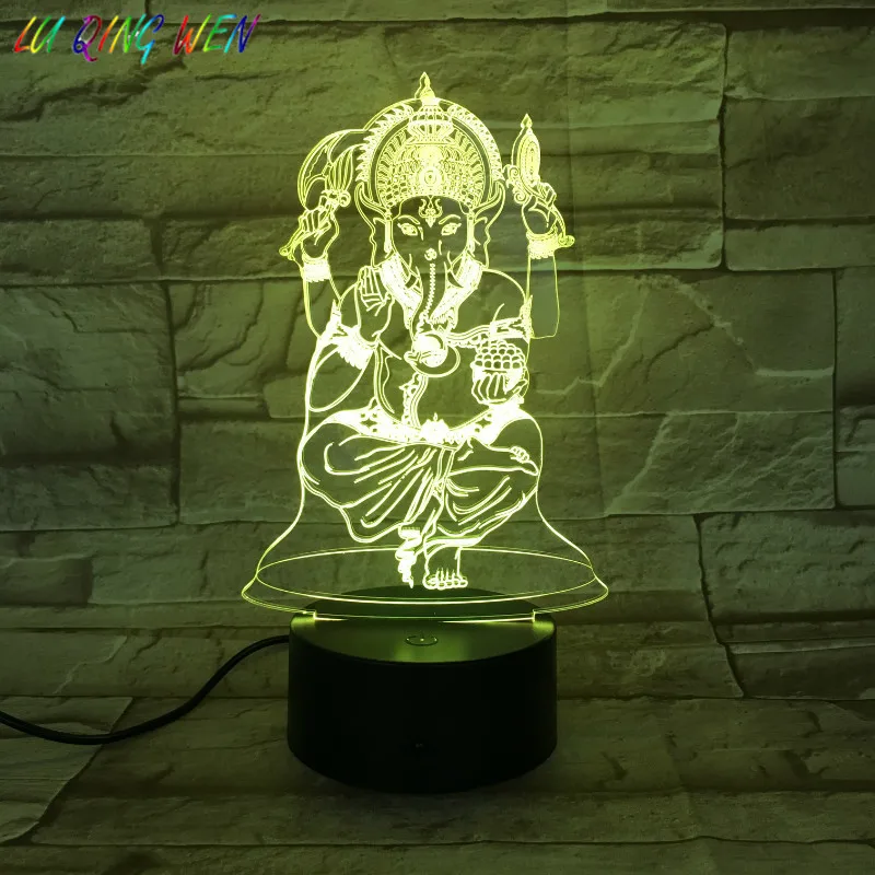 Индийский семейный Patron Ganesha 3d светодиодный Ночной светильник украшение для