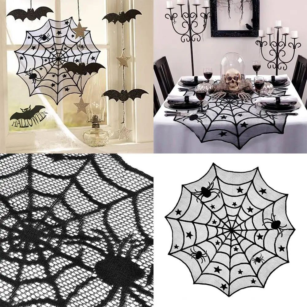 Украшения на Хэллоуин черная скатерть Spiderweb камин чехол абажур занавеска