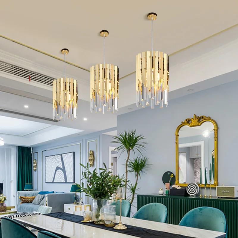 Modern Crystal Chandelier Lighting Dining Room Kitchen Island Bedroom Chain Loft Chandeliers Ceiling GoldChrome Light Fixtures (5)