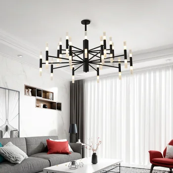 

Modern Nordic Led Chandeliers Luxury Hotel Hall Restaurant Chandelier Black Gold Iron G4 Ceiling Lamp Luminarias Lighting