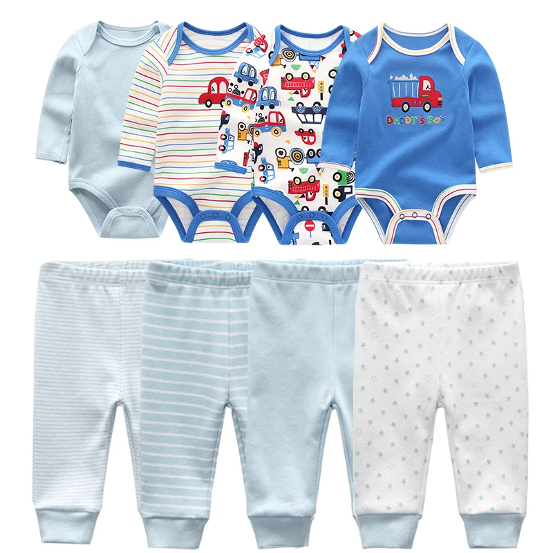 4pcs Baby Bodysuits + 4pcs Baby Pants Newborn Clothes Sets Winter Cotton Suits girls boys Clothing