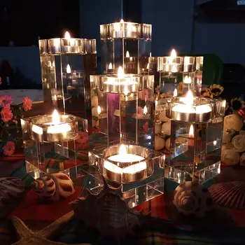 

ERMAKOVA Crystal Candlestick Candle Holder Square Rectangular Candle Holder Family Restaurant Wedding Birthday Decoration